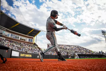 Walker Mitchell warms up before at-bat at ECU on March 8, 2025