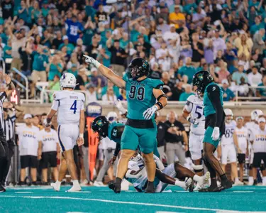Sawyer Gorman-Welch celebrates against ECU on 9/13/2025