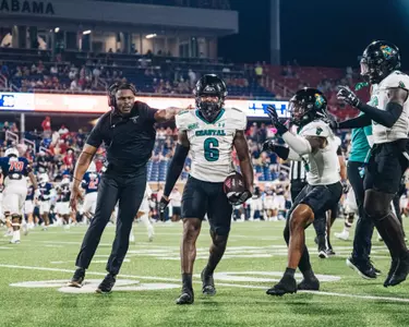 Xamarion Gordon celebrations turnover against South Alabama on 9/20/2025