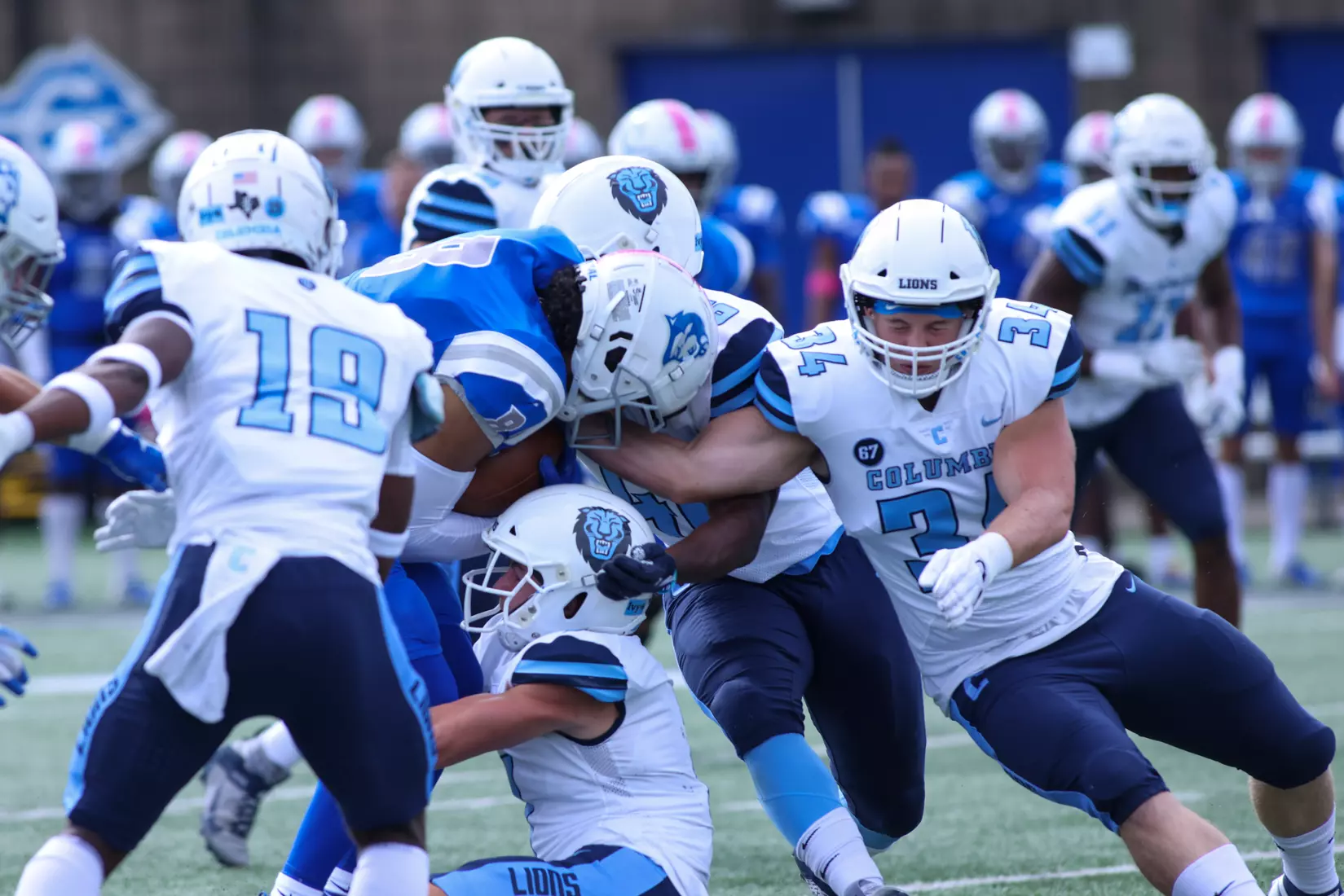Oct. 09, 2021; New Britain, Connecticut, USA; during a nonconference matchup between Columbia and Central Connecticut State at Arute Stadium. The Lions won the game 22-20 over the Blue Devils. Photo by Foley-Photography.