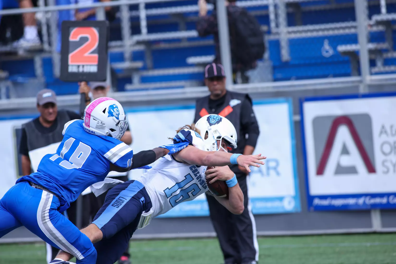 Oct. 09, 2021; New Britain, Connecticut, USA; during a nonconference matchup between Columbia and Central Connecticut State at Arute Stadium. The Lions won the game 22-20 over the Blue Devils. Photo by Foley-Photography.