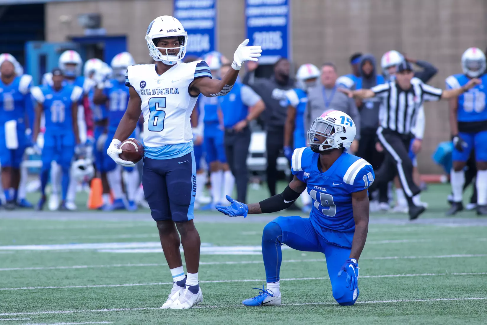 Oct. 09, 2021; New Britain, Connecticut, USA; during a nonconference matchup between Columbia and Central Connecticut State at Arute Stadium. The Lions won the game 22-20 over the Blue Devils. Photo by Foley-Photography.