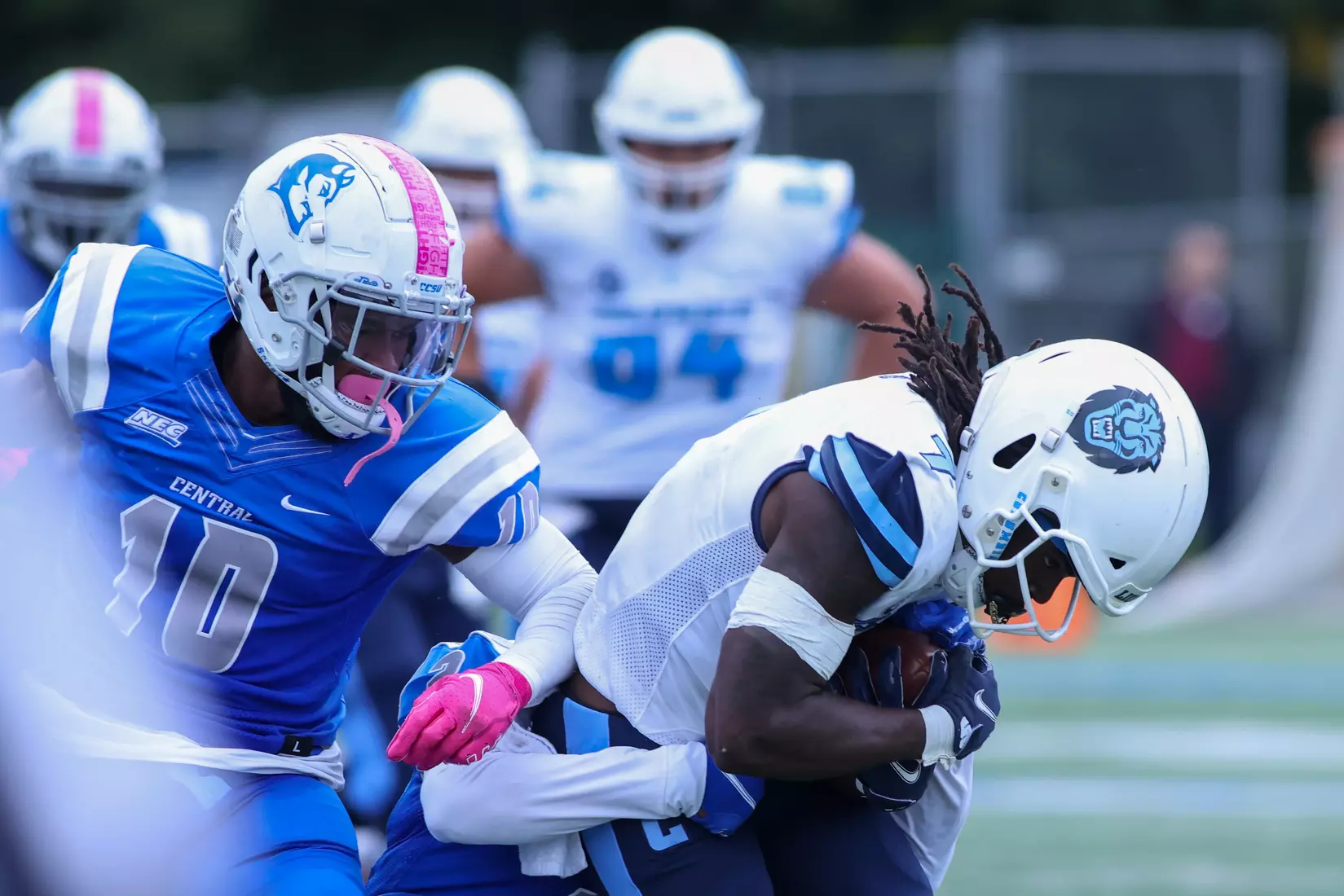 Oct. 09, 2021; New Britain, Connecticut, USA; during a nonconference matchup between Columbia and Central Connecticut State at Arute Stadium. The Lions won the game 22-20 over the Blue Devils. Photo by Foley-Photography.