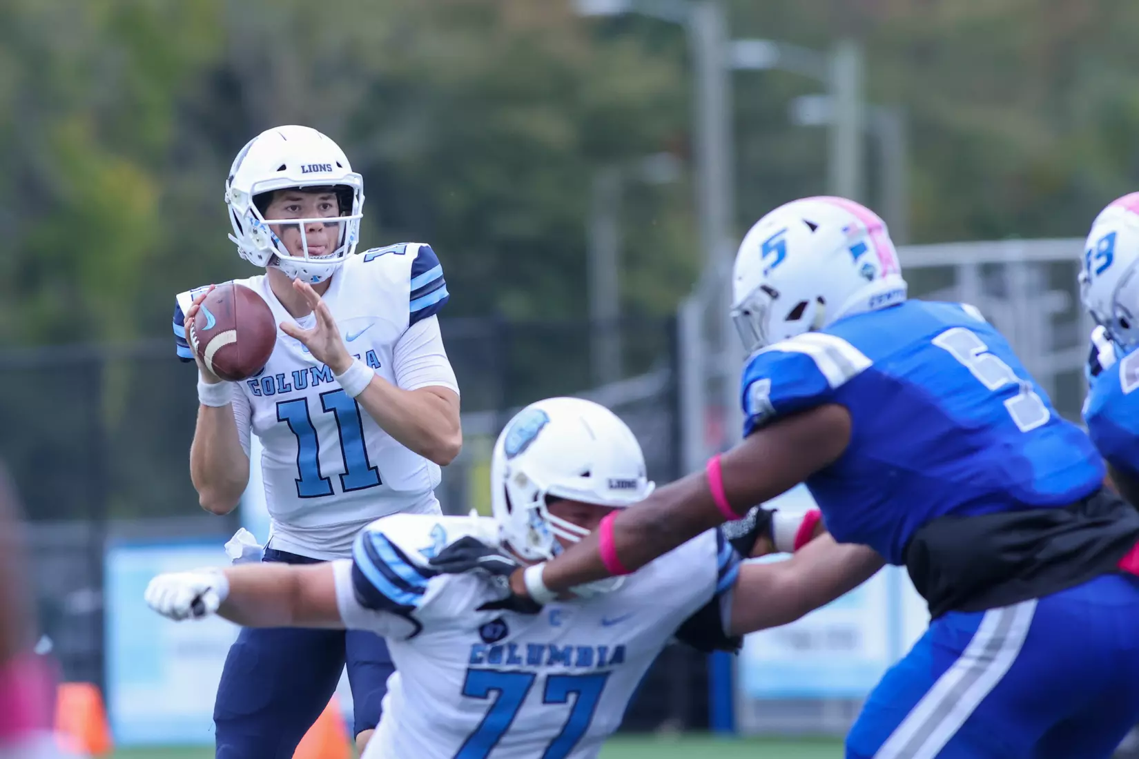 Oct. 09, 2021; New Britain, Connecticut, USA; during a nonconference matchup between Columbia and Central Connecticut State at Arute Stadium. The Lions won the game 22-20 over the Blue Devils. Photo by Foley-Photography.