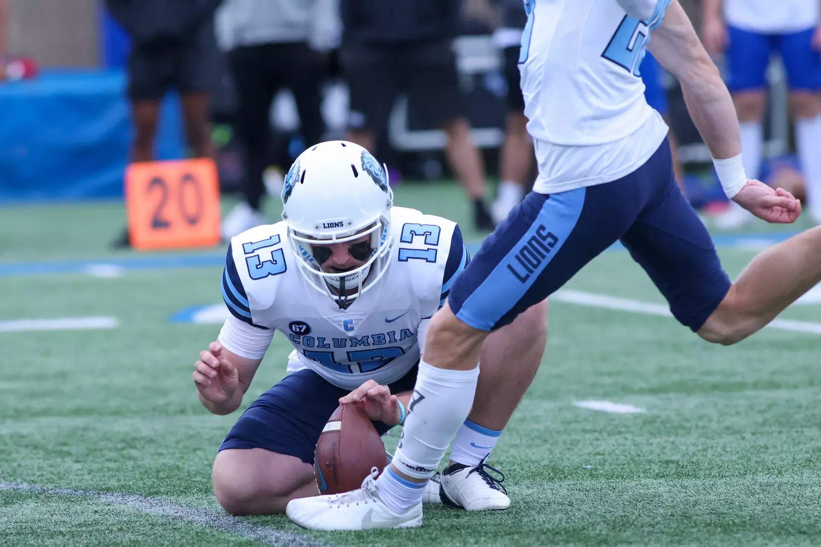 Oct. 09, 2021; New Britain, Connecticut, USA; during a nonconference matchup between Columbia and Central Connecticut State at Arute Stadium. The Lions won the game 22-20 over the Blue Devils. Photo by Foley-Photography.