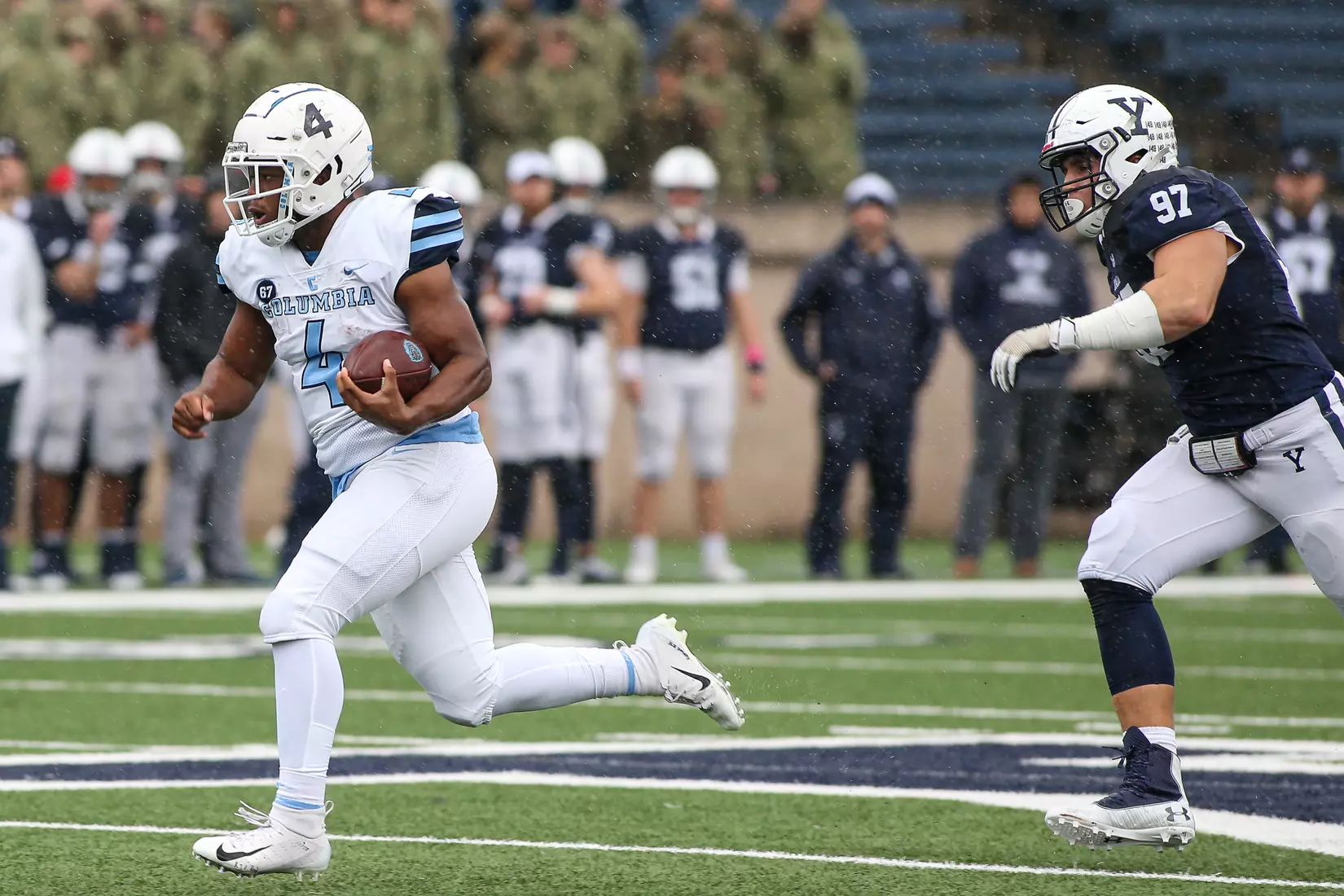 Oct. 30, 2021; New Haven, Connecticut, USA; during an Ivy League matchup between Columbia and Yale at the Yale Bowl. Photo by Clarus Studios.