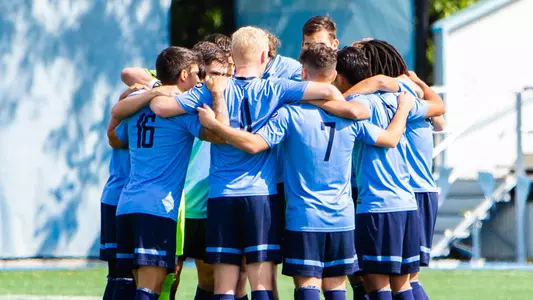 Men's Soccer Team Huddle 2019 vs Penn Maryam