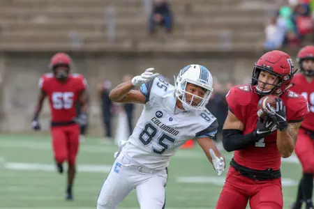 November, 3, 2018, Allston, Massachusetts, United States: Columbia Lions wide receiver Kaleb Pitts (85) during an Ivy League matchup between Columbia and Harvard at Harvard Stadium. Photo by © Brian Foley for Foley-Photography