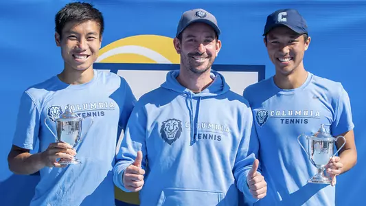 Rich Bonfiglio with Jackie Tang and Jack Lin after claiming the ITA All-American doubles title