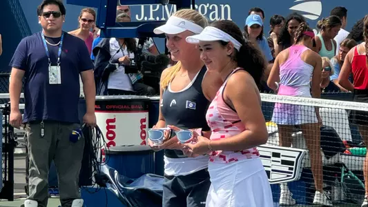 Malak El Allami Poses with US Open Juniors Doubles Trophy