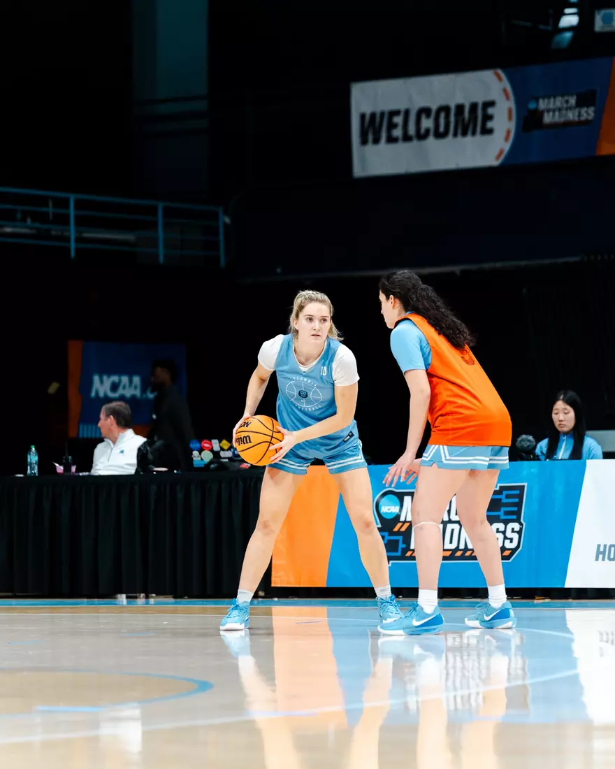 Images from Columbia women's basketball practice and press conference ahead of its NCAA First Round matchup against West Virginia (March 21, 2025).