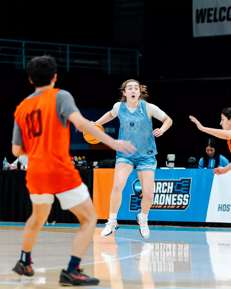 Images from Columbia women's basketball practice and press conference ahead of its NCAA First Round matchup against West Virginia (March 21, 2025).
