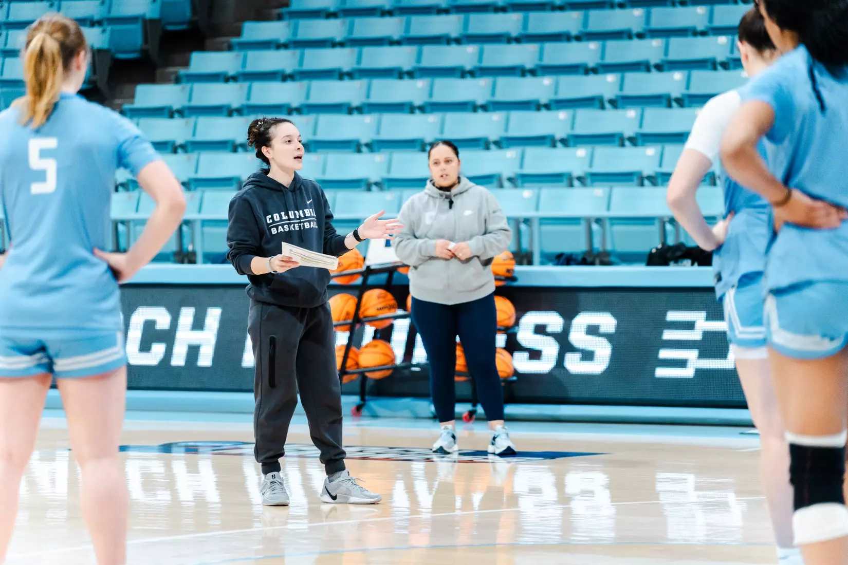Images from Columbia women's basketball practice and press conference ahead of its NCAA First Round matchup against West Virginia (March 21, 2025).