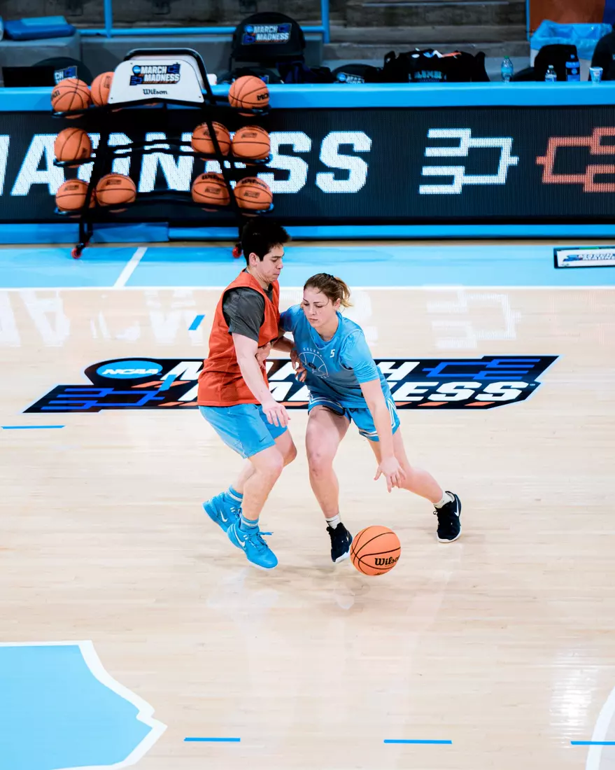 Images from Columbia women's basketball practice and press conference ahead of its NCAA First Round matchup against West Virginia (March 21, 2025).