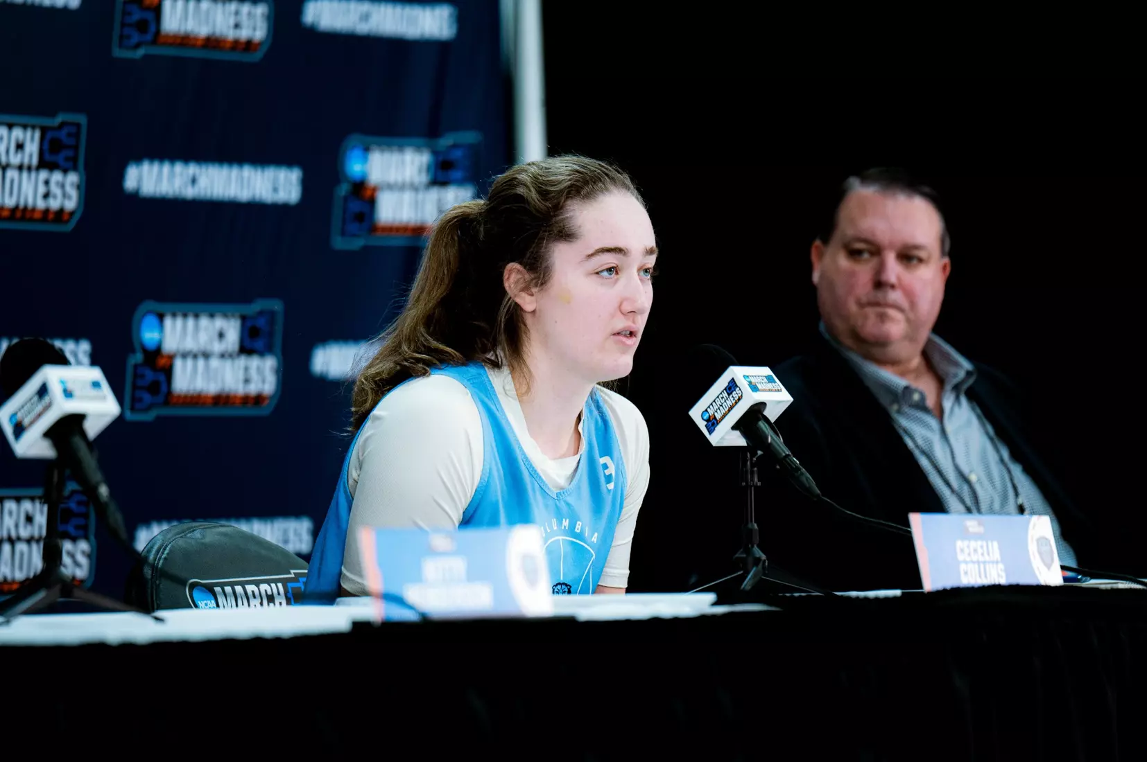 Images from Columbia women's basketball practice and press conference ahead of its NCAA First Round matchup against West Virginia (March 21, 2025).