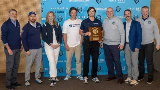 Images from a ceremony honoring Cole Fellows as the 2025 Captain of the Lou Gehrig Community Impact Team (April 6, 2025).