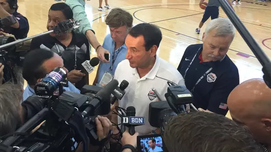 Coach K, Colangelo Speak After Olympic Team Practice