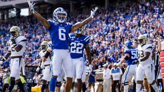 Eli Pancol celebrates after scoring his first career rushing TD in Duke's game with Georgia Tech.