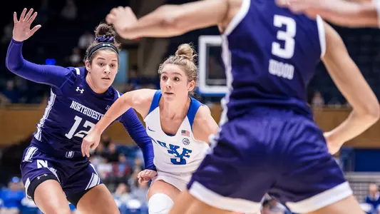 Miela Goodchild makes her way to the basket against Northwestern
