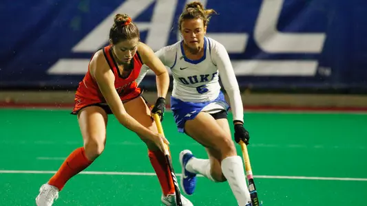 Olivia Sahaydak fighting for the ball against Virginia in the ACC Quarterfinals.