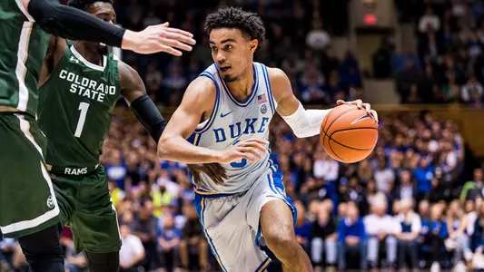 Tre Jones drives to the basket against Colorado State