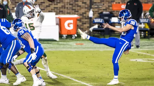 Duke Football takes on the University of Miami Ibis Hurricanes at the Brooks Field at Wallace Wade Stadium on December 5, 2020 at Durham, North Carolina.