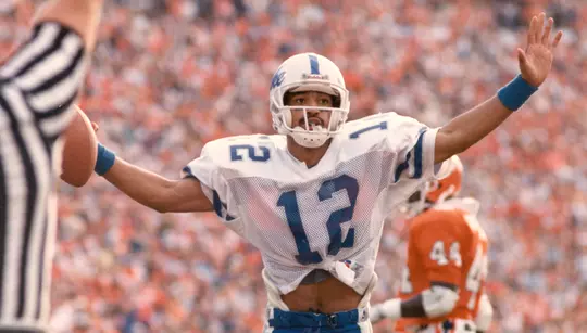 Clarkston Hines celebrates a touchdown for the Duke Blue Devils