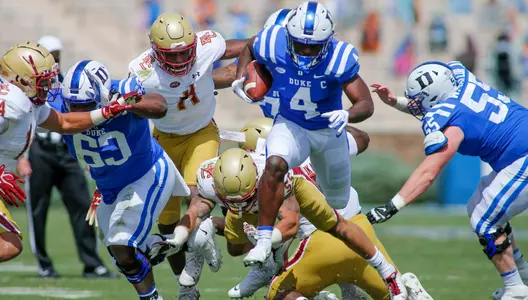 Deon Jackson breaks a tackle against Boston College in 2020