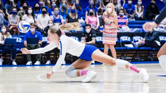 Duke Volleyball take on the University of Miami Hurricanes at Cameron Indoor Stadium in Durham, NC on October 8, 2021.