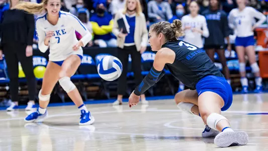 Duke Volleyball take on the University of North Carolina Tar Heels for the Senior Game at Cameron Indoor Stadium in Durham, NC on November 26, 2021.