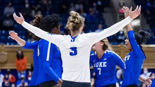 Duke Volleyball take on the Virginia Tech Hokies at Cameron Indoor Stadium in Durham, NC on November 5, 2021.
