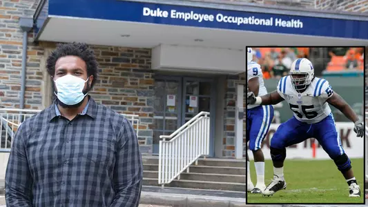 A former Duke Football offensive guard who graduated in 2010, Brandon Harper is now working at Duke on the employee health and wellness team.
