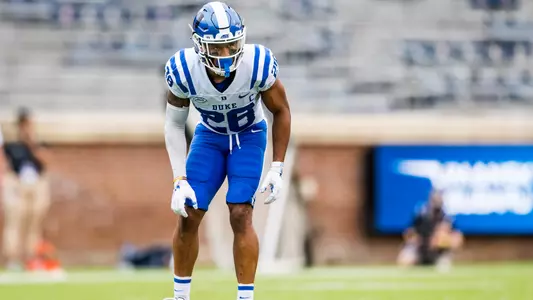 Michael Carter II gets ready for the ball to be snapped on Duke's game