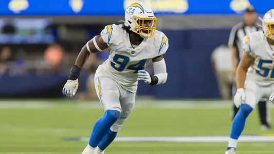 Chris Rumph II gets ready to made a tackle for the LA Chargers