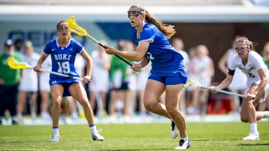 Duke Women’s Lacrosse takes on the University of Notre Dame Fighting Irish at Dorrance Field in the ACC Tournament in Chapel Hill, North Carolina on April 28, 2021.