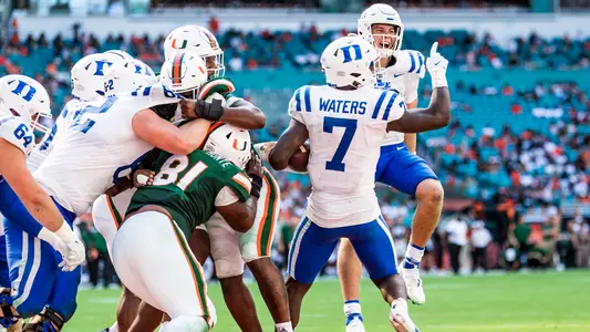 Duke celebrates after scoring a touchdown against Miami
