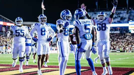 Duke Celebrates after scoring a touchdown against Boston College