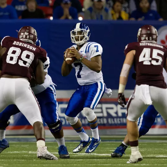 Duke quarterback Anthony Boone looks downfield during the 2013 Chick-fil-A Bowl