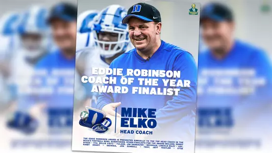 Duke head coach Mike Elko has been selected as one of eight finalists for the Eddie Robinson Coach of the Year Award presented by the Football Writers Association of America (FWAA) in conjunction with the Allstate Sugar Bowl.