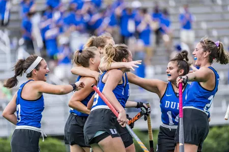 Duke celebrates a goal against Old Dominion