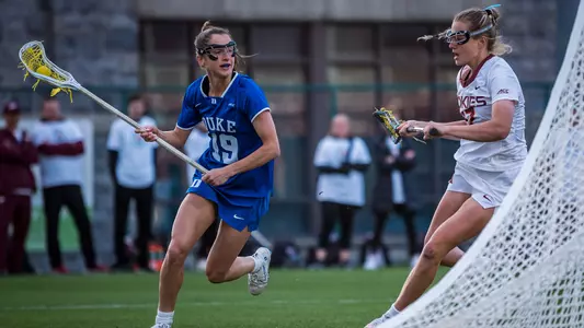 Duke Women’s Lacrosse takes on the Virginia Tech Hokies at Thompson Field in Blacksburg, Virginia.