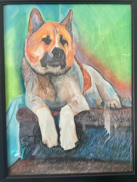 Pencil color drawing of Gabe Dinette's dog