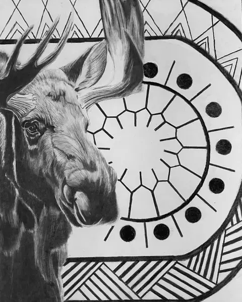 Pencil Drawing of moose by Gabe Dinette
