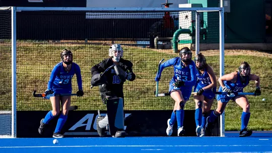 Duke field hockey takes on the Louisville Cardinals in the semifinals of the ACC Tournament on the Turf Field in Charlottesville, VA on October 31, 2023.