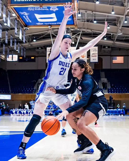 Junior center Kennedy Brown guards an Austin Peay player