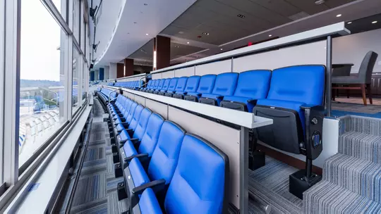 Seats in the DeJoy Family Club overlooking Brooks Field at Wallace Wade Stadium