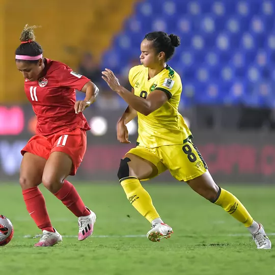 Former Duke women's soccer player Kayla McCoy competes for the Jamaican national team.