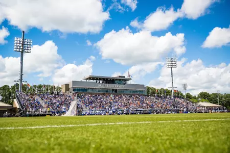 Fans pack Koskinen Stadium for a home Duke men's lacrosse game.