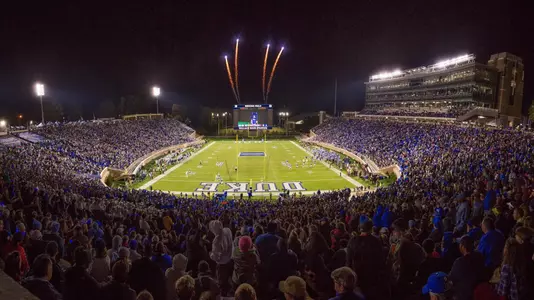 Fans attend a Duke football game at Brooks Field at Wallace Wade Stadium