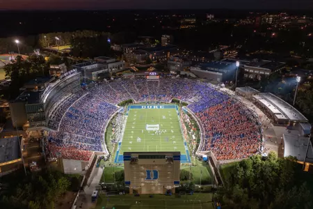 Aerial view of Brooks Field at Wallace Wade Stadium before the start of Duke's game vs. then-No. 9 Clemson